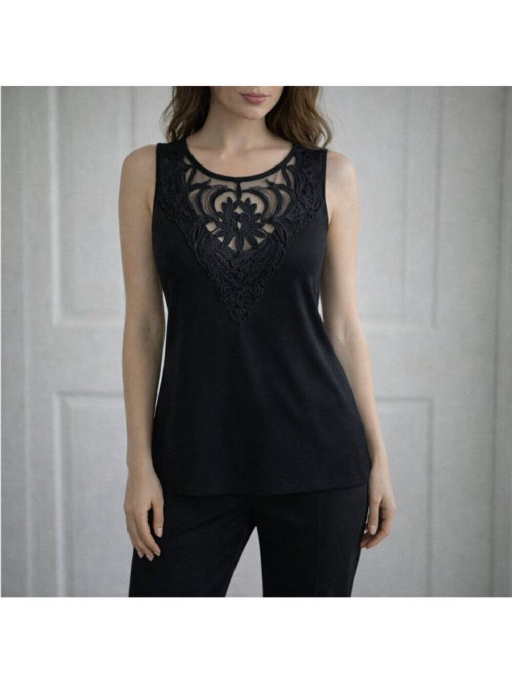 H&M VTG Elegant Black Lace Women's Top Open Back Sz. M